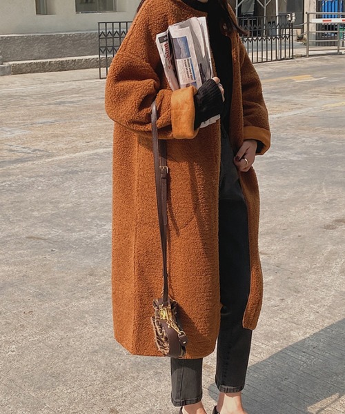 FREE STYLISTS(フリー スタイリスト)の「YUGA_YGMC Boa material collarless mid-length coat(モッズコート・レディース・ブラウン/ベージュ・FREE)」の10枚目の写真