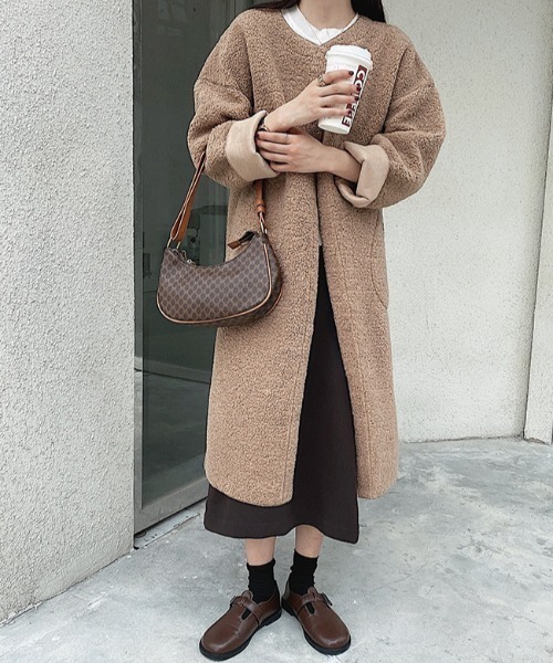 FREE STYLISTS(フリー スタイリスト)の「YUGA_YGMC Boa material collarless mid-length coat(モッズコート・レディース・ブラウン/ベージュ・FREE)」の18枚目の写真