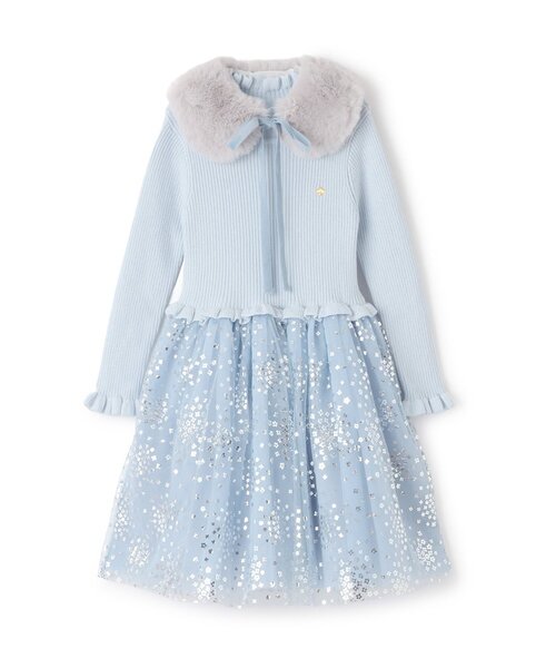 ティペットつきフラワードットチュールワンピース（ワンピース）｜kate