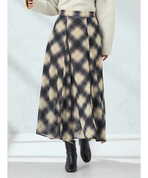 HARUYAMA(ハルヤマ)の「【WEB限定】チェックシフォンパネルスカート FURRY(スカート・レディース・ブラック/ベージュ・F)」の3枚目の写真