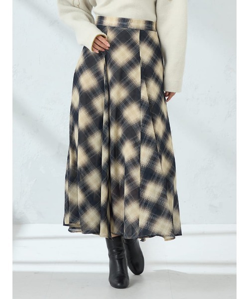 HARUYAMA(ハルヤマ)の「【WEB限定】チェックシフォンパネルスカート FURRY(スカート・レディース・ブラック/ベージュ・F)」の4枚目の写真