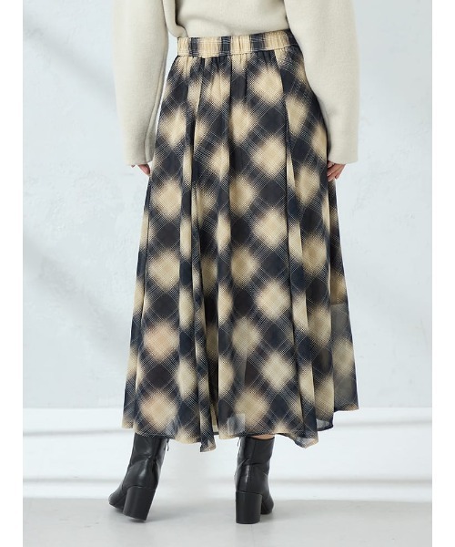 HARUYAMA(ハルヤマ)の「【WEB限定】チェックシフォンパネルスカート FURRY(スカート・レディース・ブラック/ベージュ・F)」の5枚目の写真