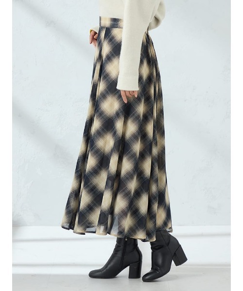 HARUYAMA(ハルヤマ)の「【WEB限定】チェックシフォンパネルスカート FURRY(スカート・レディース・ブラック/ベージュ・F)」の6枚目の写真