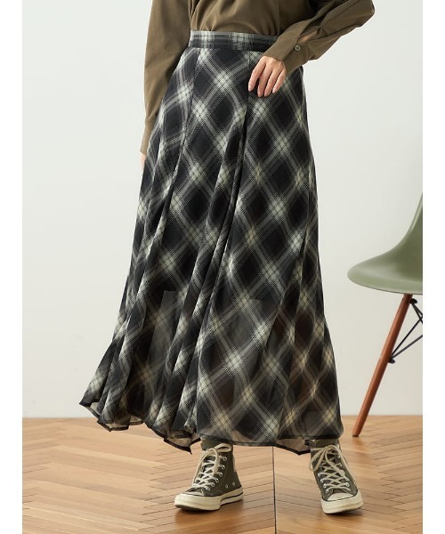 HARUYAMA(ハルヤマ)の「【WEB限定】チェックシフォンパネルスカート FURRY(スカート・レディース・ブラック/ベージュ・F)」の12枚目の写真
