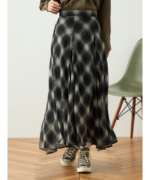 HARUYAMA(ハルヤマ)の「【WEB限定】チェックシフォンパネルスカート FURRY(スカート・レディース・ブラック/ベージュ・F)」の13枚目の写真