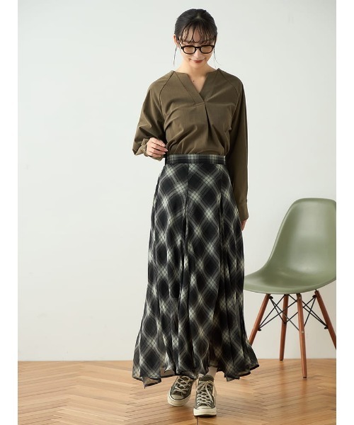 HARUYAMA(ハルヤマ)の「【WEB限定】チェックシフォンパネルスカート FURRY(スカート・レディース・ブラック/ベージュ・F)」の11枚目の写真