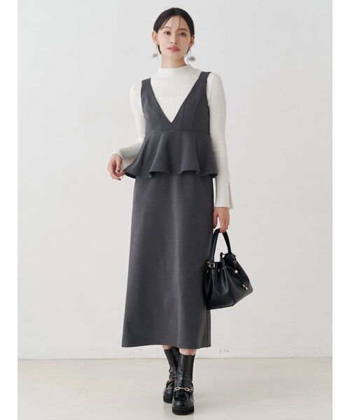 MERCURYDUO（マーキュリーデュオ）の「ペプラムジャンスカ（ジャンパースカート・レディース・グレー/ブラック・SMALL/MEDIUM）」の2枚目の写真