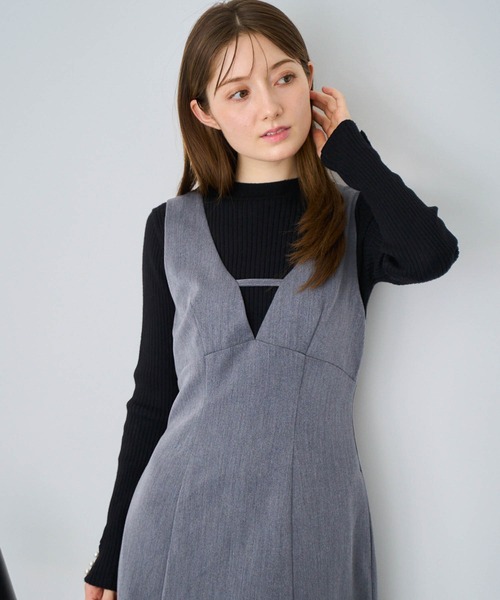 NOELA（ノエラ）の「デザインネックジャンスカ（ジャンパースカート・レディース・チャコールグレー/ベージュ・S/M）」の16枚目の写真