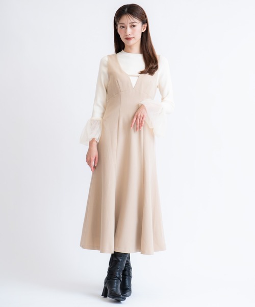 NOELA（ノエラ）の「デザインネックジャンスカ（ジャンパースカート・レディース・チャコールグレー/ベージュ・S/M）」の8枚目の写真