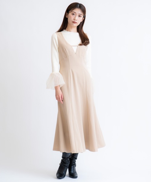 NOELA（ノエラ）の「デザインネックジャンスカ（ジャンパースカート・レディース・チャコールグレー/ベージュ・S/M）」の9枚目の写真