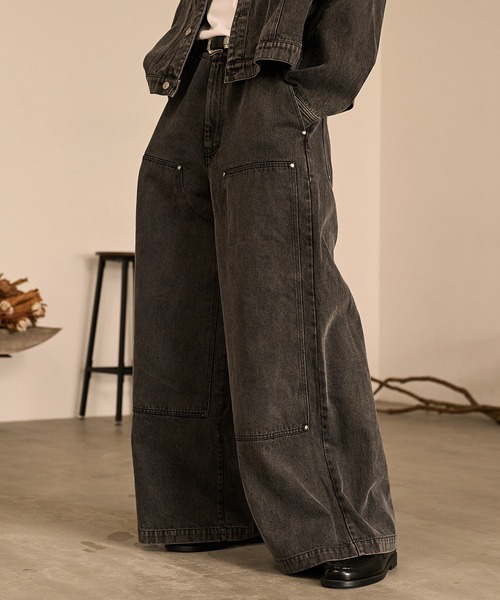 セール】Studded Double Knee Baggy Pants/スタッズダブルニーバギー