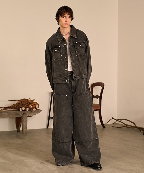 Forte(フォルテ)(フォルテ)の「Studded Double Knee Baggy Pants/スタッズダブルニーバギーパンツ(デニムパンツ・メンズ・ブラック/ブラウン/グレー・SMALL/MEDIUM/LARGE)」の8枚目の写真