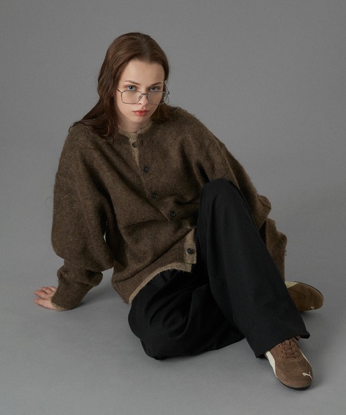 ONCILY（オンシェリー）の「LAYERED EDGE KNIT CARDIGAN / レイヤードエッジニットカーディガン（カーディガン/ボレロ・メンズ・チャコールグレー/ブラック/ブラウン/ネイビー・SMALL/MEDIUM/LARGE）」の5枚目の写真