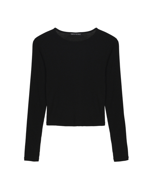 NICK&NICOLE(ニックアンドニコール)の「RIBBED SEMI CROP ROUND TOP_BLACK(Tシャツ/カットソー・レディース・その他・MEDIUM/LARGE)」の4枚目の写真