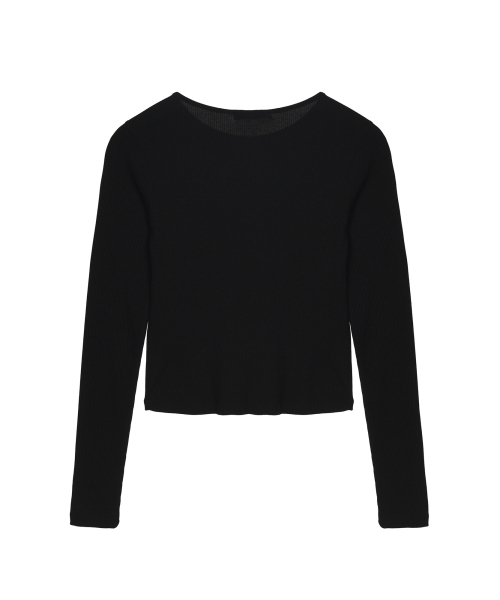 NICK&NICOLE(ニックアンドニコール)の「RIBBED SEMI CROP ROUND TOP_BLACK(Tシャツ/カットソー・レディース・その他・MEDIUM/LARGE)」の5枚目の写真