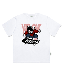 カラー ヒップ キャット スケートボード プリント オーバーサイズ 半袖Tシャツ ホワイト