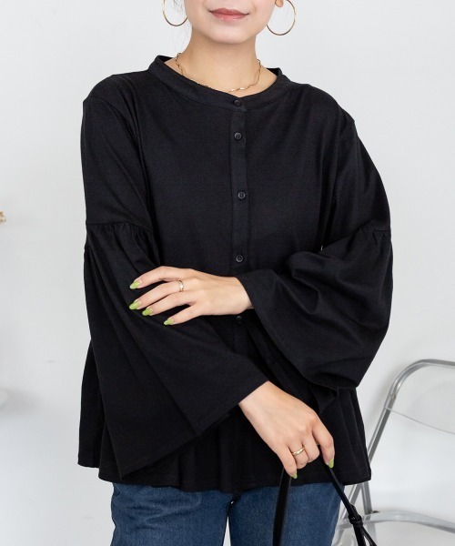 RCD(アールシーディー)の「ペプラムギャザーブラウス風カットソー(Tシャツ/カットソー・レディース・ブラック/チャコールグレー・M-L/LL~3L/4L~5L)」の3枚目の写真