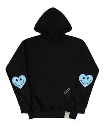[UNISEX]エルボースカイブルーハートスマイルフードティー_ブラック