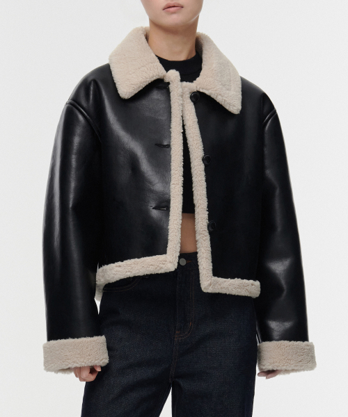 MUSINSA STANDARD WOMAN（ムシンサスタンダードウーマン）の「ウィメンズ シンセティックレザー シアリングジャケット [ブラック]（ムートンコート・レディース・その他・SMALL/MEDIUM）」の22枚目の写真