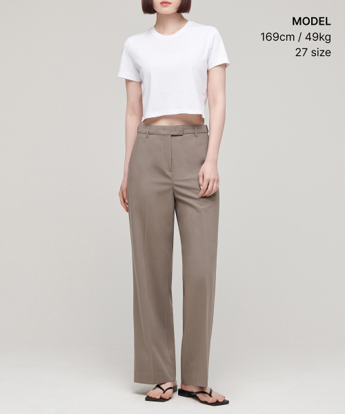 MUSINSA STANDARD WOMAN（ムシンサスタンダードウーマン）の「[クールタンダード] ウィメンズ ワイド ヒドゥンバンディング スラックス [ダスティベージュ]（スラックス・レディース・その他・24/25/26/27/28/29/30/31/32/34）」の2枚目の写真