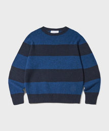 PURE WOOL WHOLEGARMENT STRIPE KNIT_BLUE/NAVY