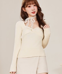 Anely（アネリー）の「フロント ツイスト チョーカー リボン ニット トップス（ニット/セーター）」