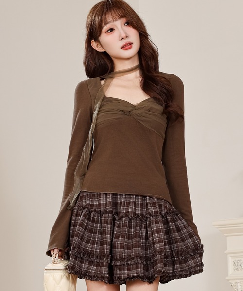 Anely（アネリー）の「フロント ツイスト チョーカー リボン ニット トップス（ニット/セーター・レディース・アイボリー/ブラウン・FREE）」の16枚目の写真