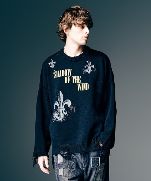 glamb(グラム)の「Sacred Damage Knit / セイクリッドダメージニット(ニット/セーター・メンズ・レッド/ブラック・S/M/L)」の6枚目の写真