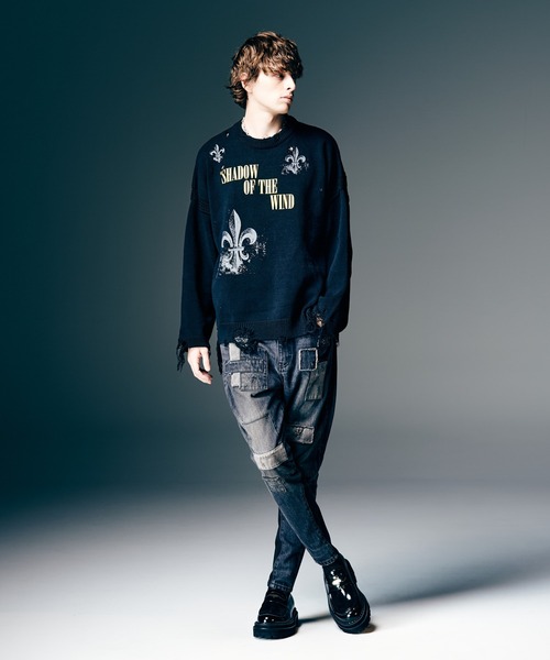 glamb(グラム)の「Sacred Damage Knit / セイクリッドダメージニット(ニット/セーター・メンズ・レッド/ブラック・S/M/L)」の7枚目の写真
