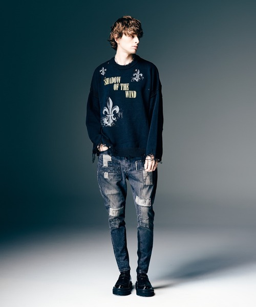 glamb(グラム)の「Sacred Damage Knit / セイクリッドダメージニット(ニット/セーター・メンズ・レッド/ブラック・S/M/L)」の8枚目の写真