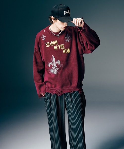 glamb(グラム)の「Sacred Damage Knit / セイクリッドダメージニット(ニット/セーター・メンズ・レッド/ブラック・S/M/L)」の10枚目の写真