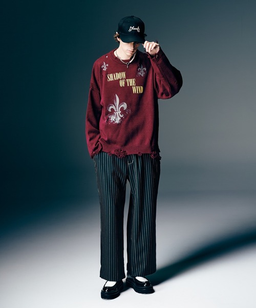 glamb(グラム)の「Sacred Damage Knit / セイクリッドダメージニット(ニット/セーター・メンズ・レッド/ブラック・S/M/L)」の11枚目の写真