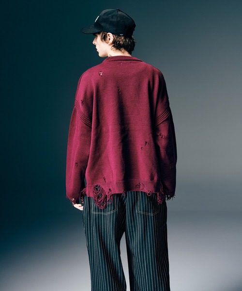 glamb(グラム)の「Sacred Damage Knit / セイクリッドダメージニット(ニット/セーター・メンズ・レッド/ブラック・S/M/L)」の12枚目の写真