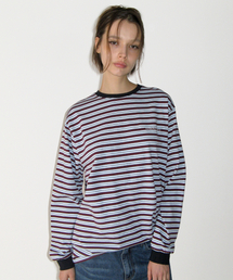 Over Fit Stripe Long Sleeve Top, SKY BLUE