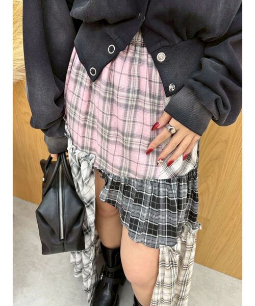 EVRIS(エヴリス)の「チェックドッキングロングスカート(スカート・レディース・ピンク/ブルー・FREE)」の6枚目の写真