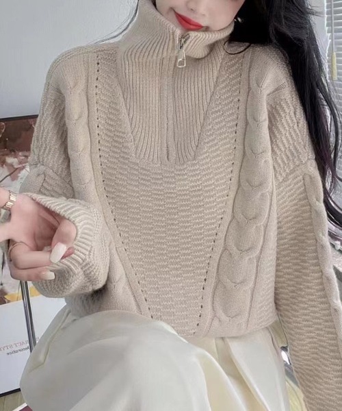 Amulet（アミュレット）の「ゆるさが魅力の大人ニット◎ケーブル編み風ハイネックニットプルオーバー（ニット/セーター・レディース・レッド/グレー/ブラック/アイボリー/グリーン・FREE）」の7枚目の写真