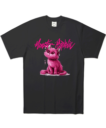 フェイマスキャット ビビッドピンクTシャツ ブラック