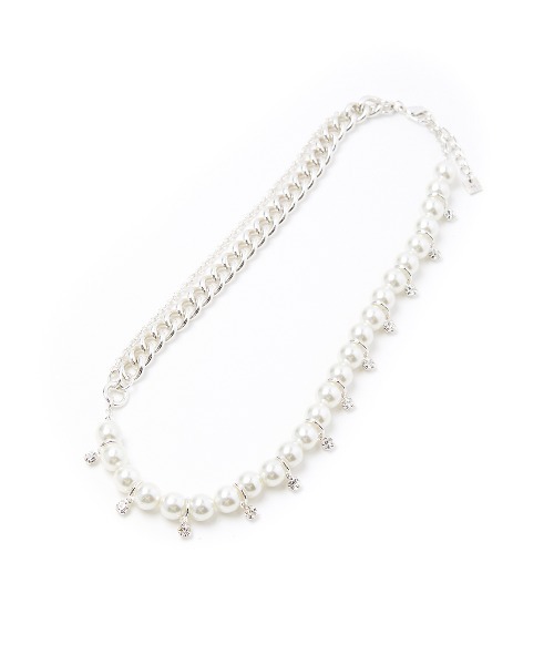 Ameri（アメリ）の「UND NICKEL FREE FAKE PEARL DOCKING CHAIN NECKLACE（ネックレス・レディース・シルバー・FREE）」の3枚目の写真
