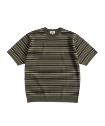 WILD BRICKS（ワイルドブリックス）の「W23 ニットストライプTシャツ（オリーブ＆ブラック）（Tシャツ/カットソー）」