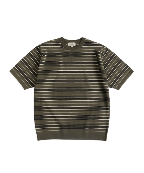 WILD BRICKS(ワイルドブリックス)の「W23 ニットストライプTシャツ(オリーブ&ブラック)(Tシャツ/カットソー・メンズ・その他・LARGE/MEDIUM)」の1枚目の写真