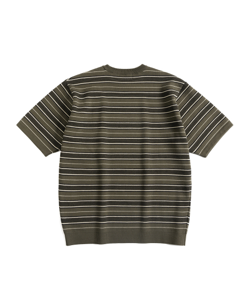 WILD BRICKS(ワイルドブリックス)の「W23 ニットストライプTシャツ(オリーブ&ブラック)(Tシャツ/カットソー・メンズ・その他・LARGE/MEDIUM)」の2枚目の写真