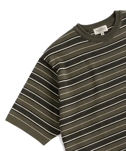 WILD BRICKS(ワイルドブリックス)の「W23 ニットストライプTシャツ(オリーブ&ブラック)(Tシャツ/カットソー・メンズ・その他・LARGE/MEDIUM)」の3枚目の写真
