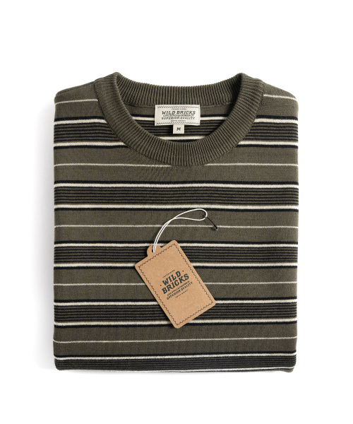 WILD BRICKS(ワイルドブリックス)の「W23 ニットストライプTシャツ(オリーブ&ブラック)(Tシャツ/カットソー・メンズ・その他・LARGE/MEDIUM)」の7枚目の写真