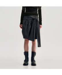 Pleated Tie Volume Skirt _ GREY