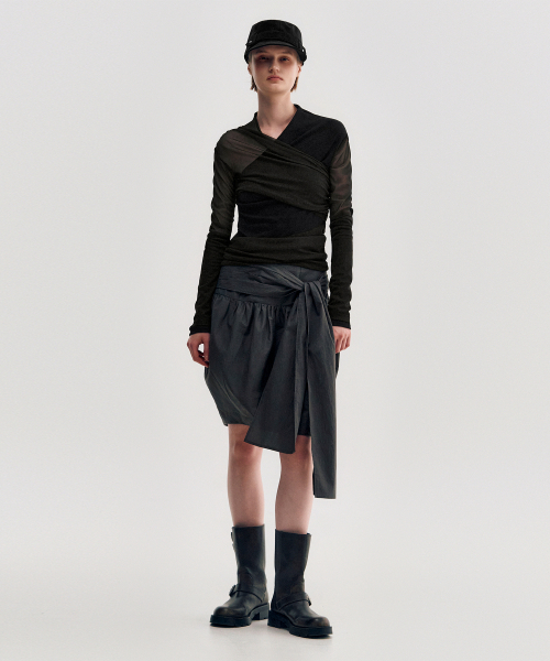 KIMZISU(キムジス)の「Pleated Tie Volume Skirt _ GREY(スカート・レディース・グレー系・SMALL/MEDIUM/LARGE)」の5枚目の写真