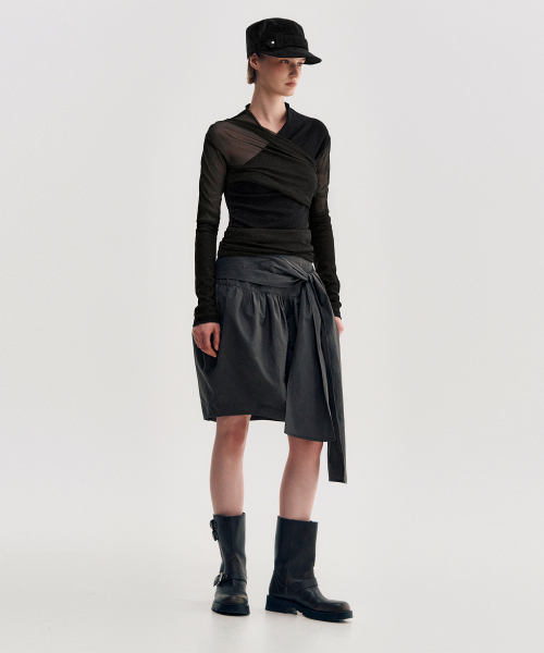 KIMZISU(キムジス)の「Pleated Tie Volume Skirt _ GREY(スカート・レディース・グレー系・SMALL/MEDIUM/LARGE)」の6枚目の写真