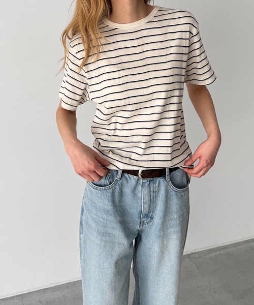 CANAL JEAN(キャナルジーン)の「Miller パネルリブクルーネックTシャツ(Tシャツ/カットソー・レディース・グレー/ミント/ホワイト/ブルー/イエロー・MEDIUM)」の2枚目の写真