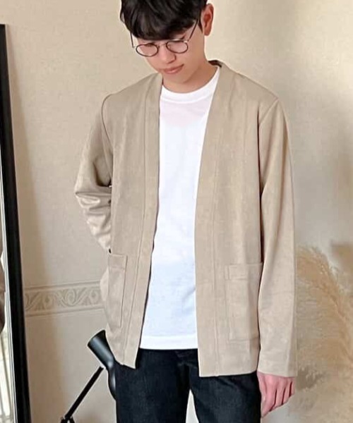 ikka（イッカ）の「スエードカーデインナーセット（カーディガン/ボレロ・メンズ・チャコール/ベージュ/ネイビー・M/L/XL/S）」の3枚目の写真