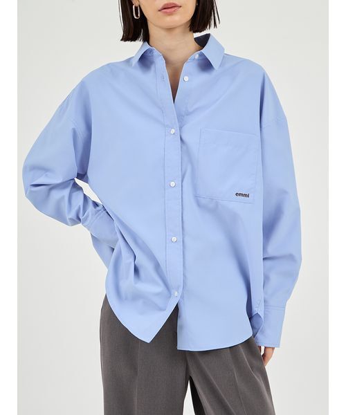 emmi（エミ）の「emmiロゴ刺繍シャツ（シャツ/ブラウス・レディース・チェック/クリーム/ブルー・F）」の4枚目の写真