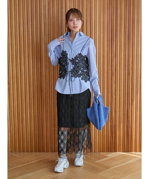 emmi（エミ）の「emmiロゴ刺繍シャツ（シャツ/ブラウス・レディース・チェック/クリーム/ブルー・F）」の20枚目の写真